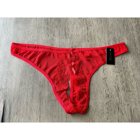 Frederick's of Hollywood Fire engine Red Crotchless Thong Panties - 1X - Picture 1 of 2
